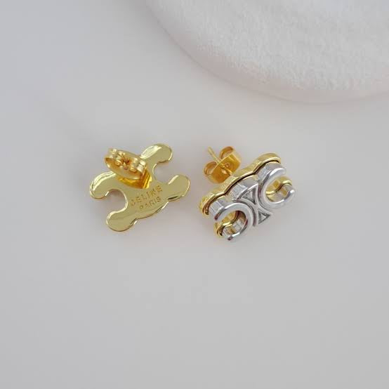 Celine Triomphe Studs in Brass with Rhodium Finish