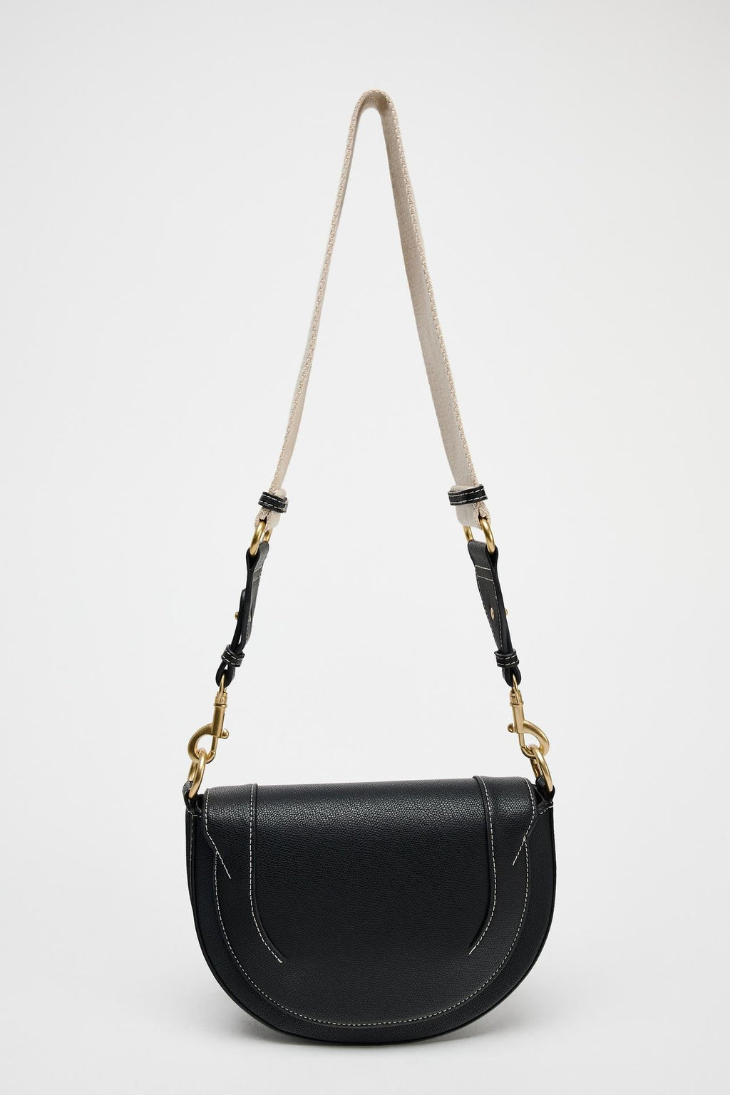 ZARA CANVAS STITCHED CROSSBODY BAG  Black