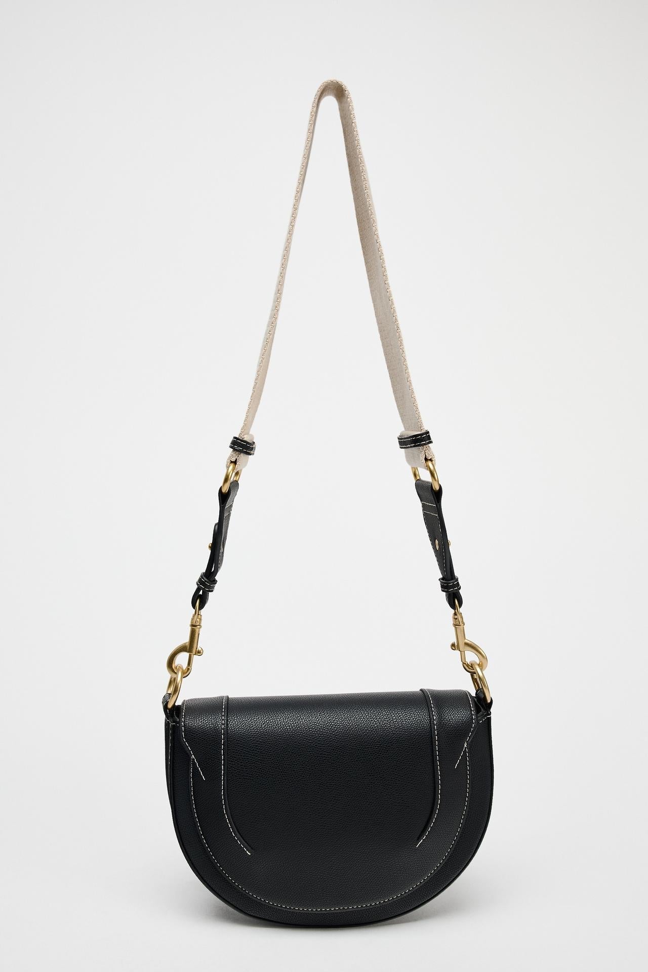 ZARA CANVAS STITCHED CROSSBODY BAG  Black