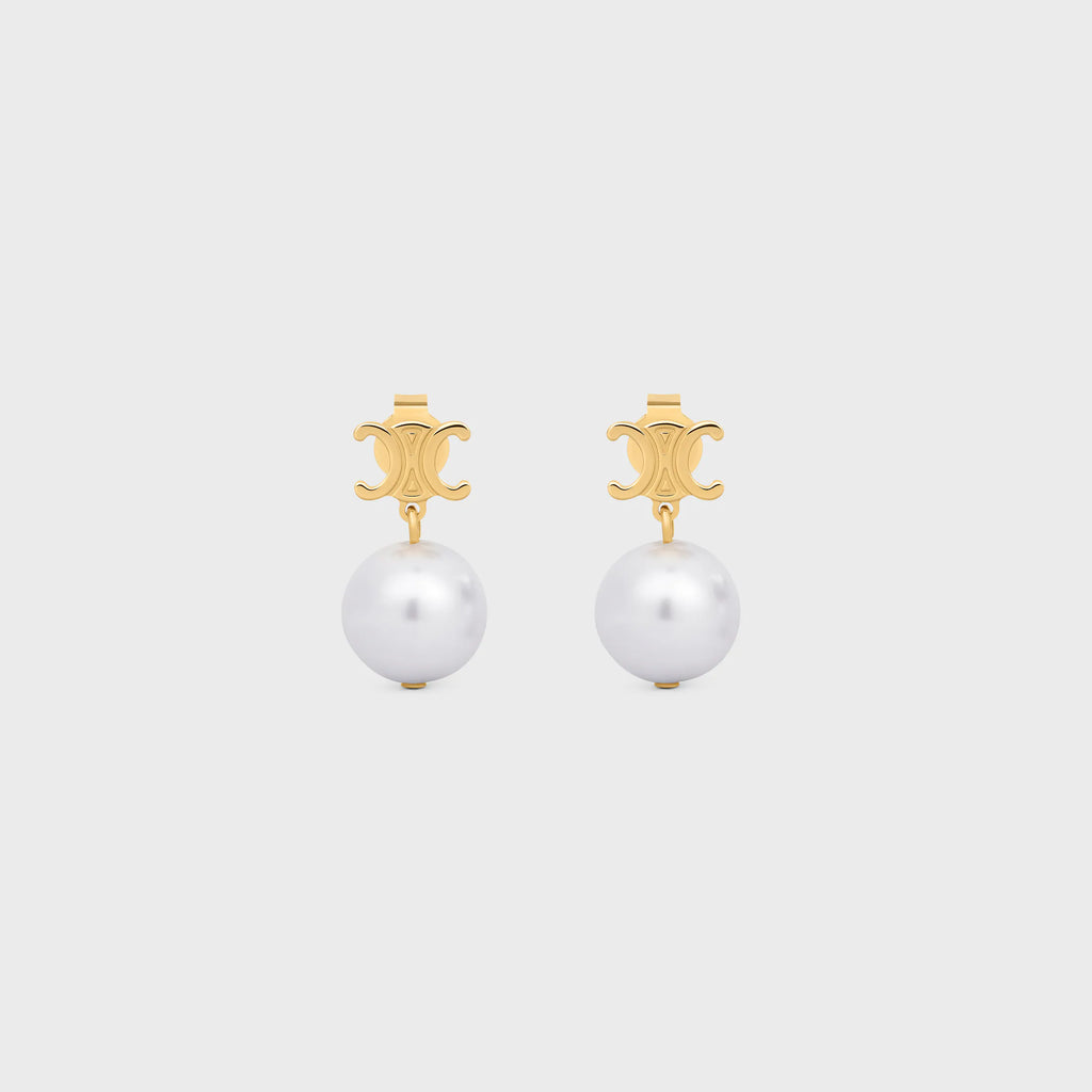 CELINE EARRINGS IN BRASS WITH GOLD FINISH AND RESIN PEARLS