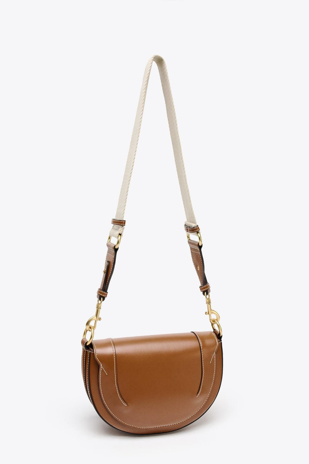 ZARA CANVAS STITCHED CROSSBODY BAG Dark Tan