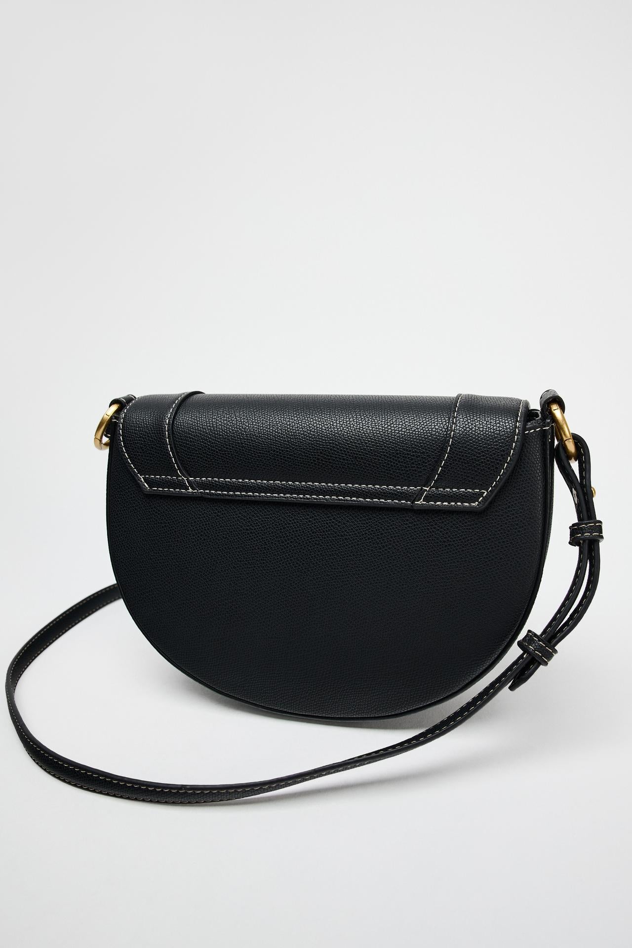 ZARA CANVAS STITCHED CROSSBODY BAG  Black