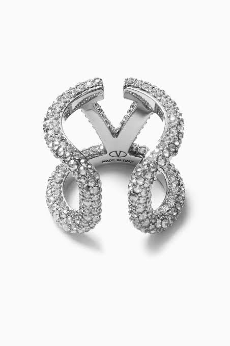 Vlogo Signature Ring In Metal And Swarovski