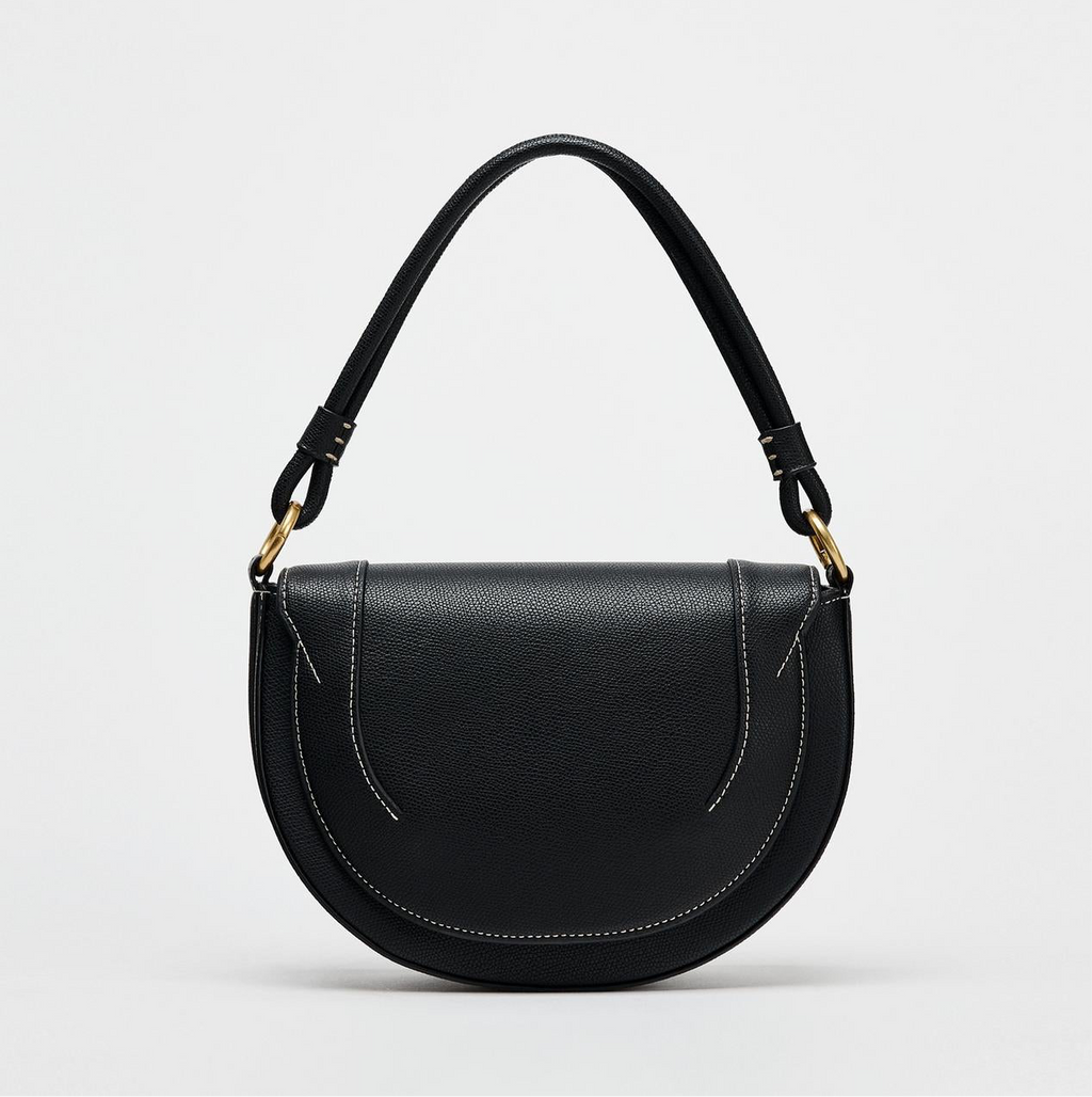 ZARA CANVAS STITCHED CROSSBODY BAG  Black