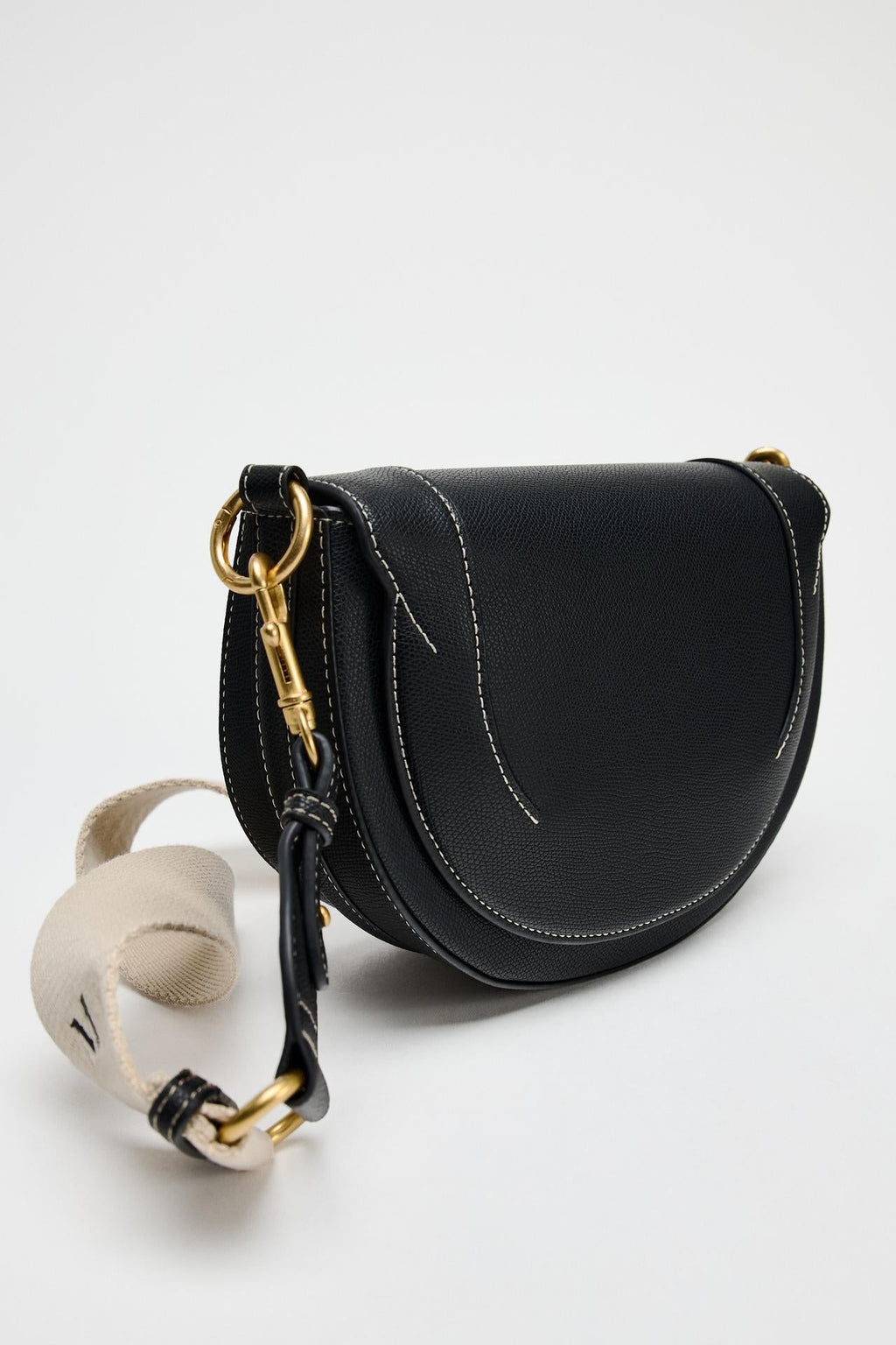 ZARA CANVAS STITCHED CROSSBODY BAG  Black