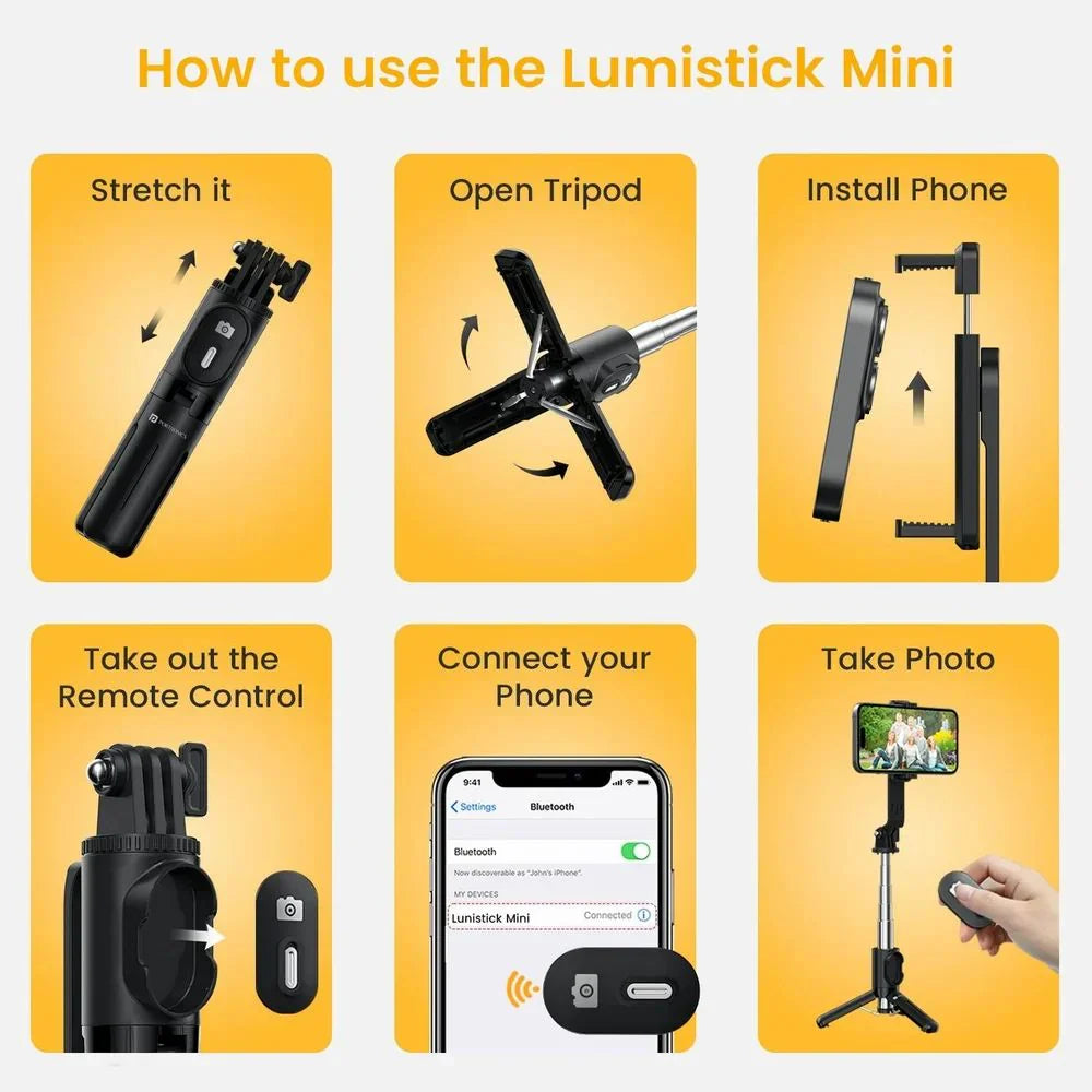 3 IN1 Pocket Size Selfie Stick with light