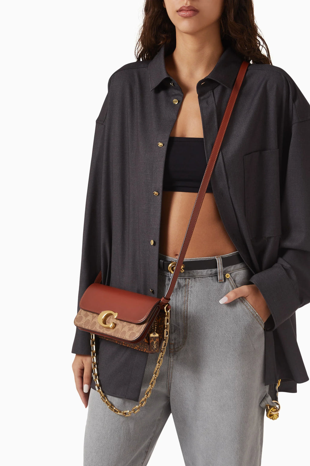 Coach Idol Bag 23 In Signature Canvas With Snakeskin Detail