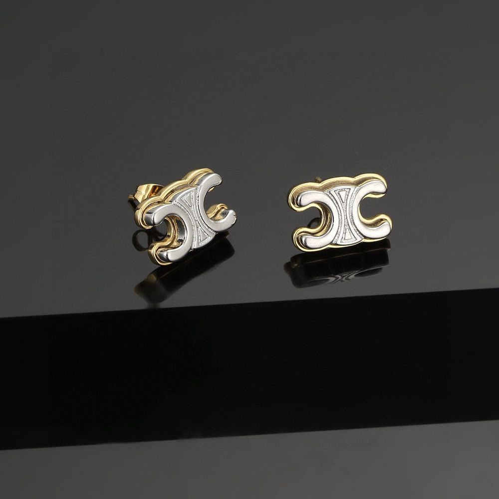 Celine Triomphe Studs in Brass with Rhodium Finish
