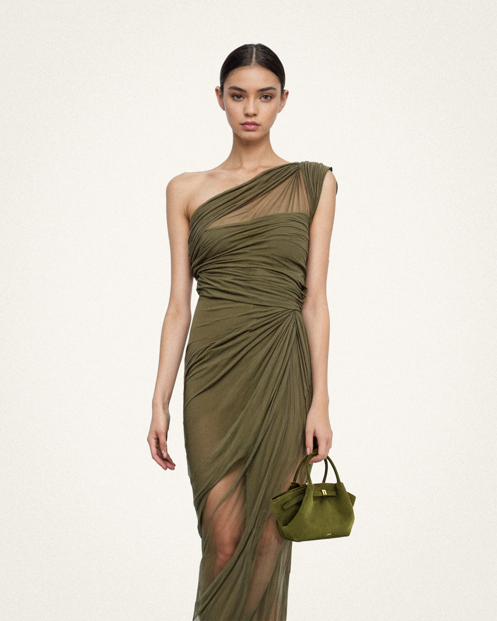 Hana Mini Faux Suede Tote Bag - Dark Olive
