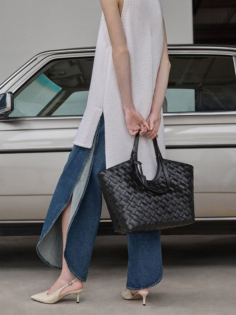 CHARLES & KEITH 
Ivette Woven Tote Bag - Noir