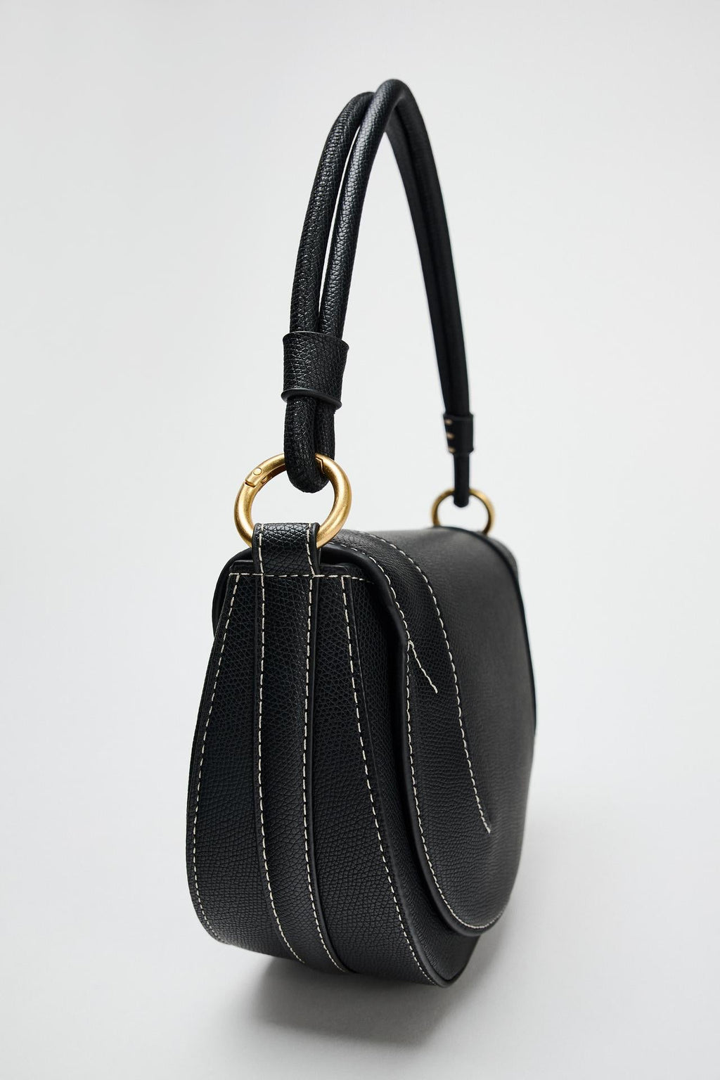ZARA CANVAS STITCHED CROSSBODY BAG  Black