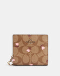 Coach Snap Wallet In Signature Canvas With Heart Floral Print