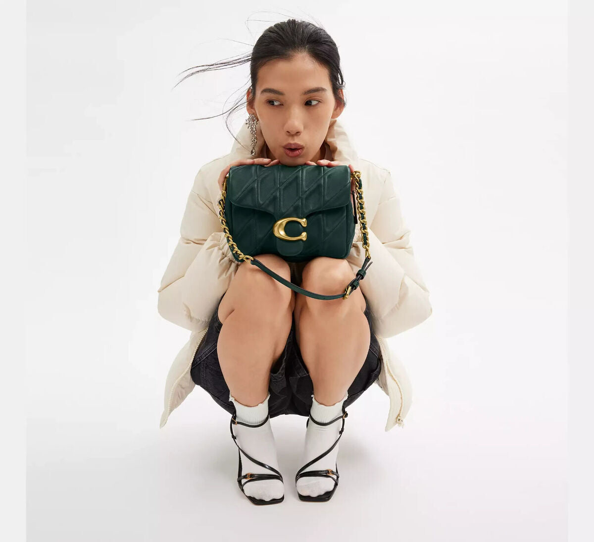 Times Square Tabby 20 Shoulder Bag With Quilting ( Green )