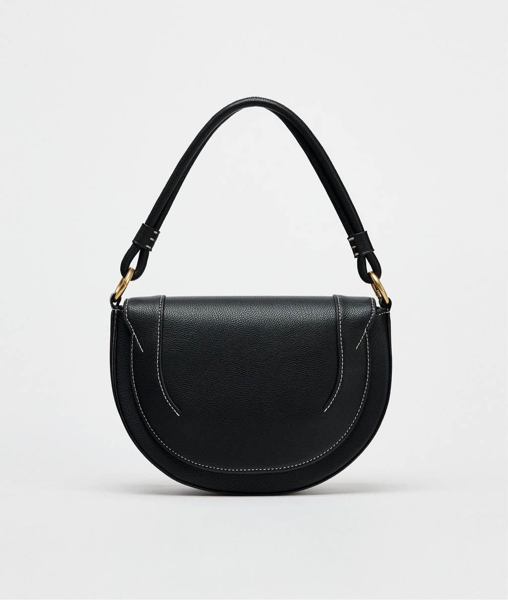 ZARA CANVAS STITCHED CROSSBODY BAG  Black