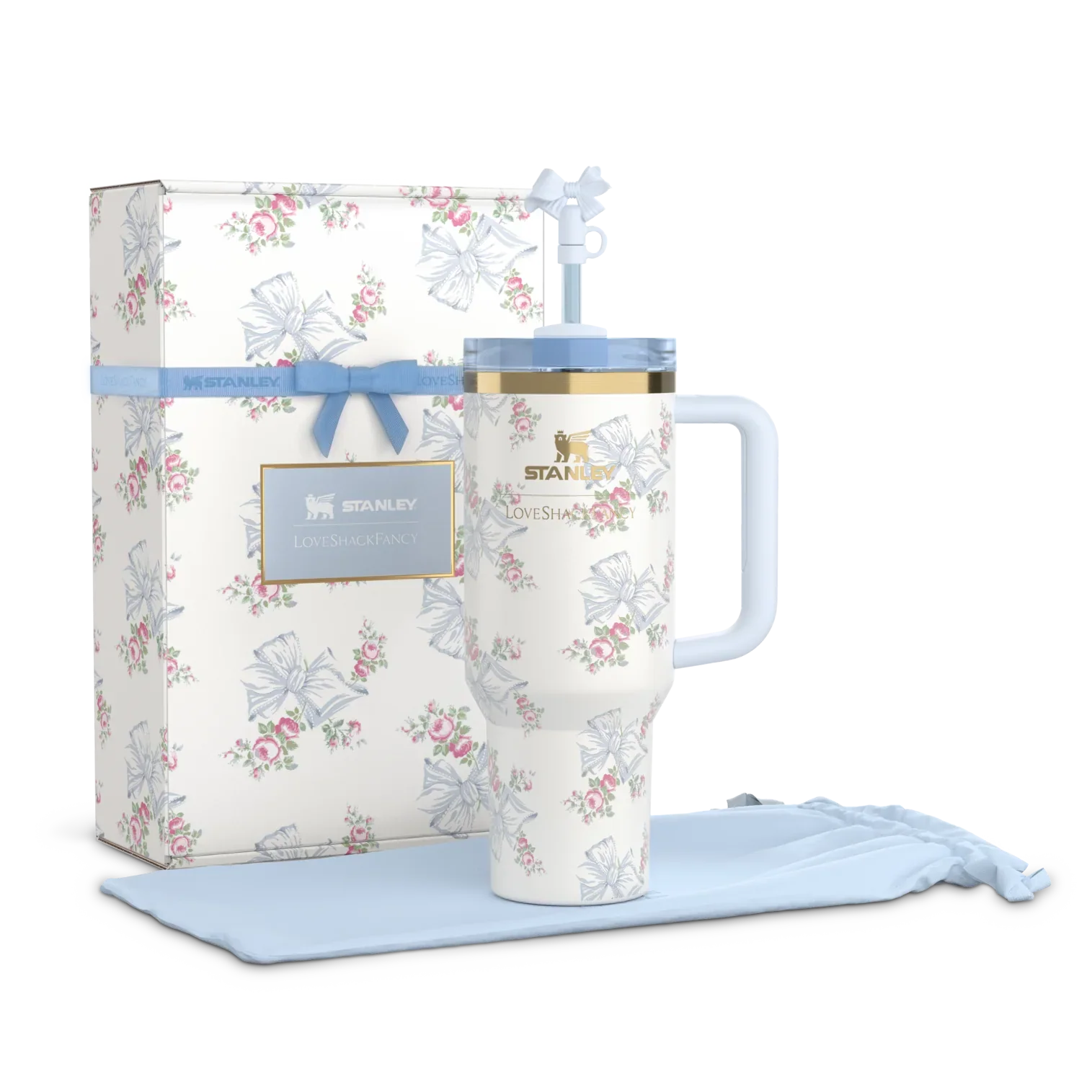 The Stanley X LoveShackFancy Holiday Quencher | 40 OZ Rose Beaux Blue