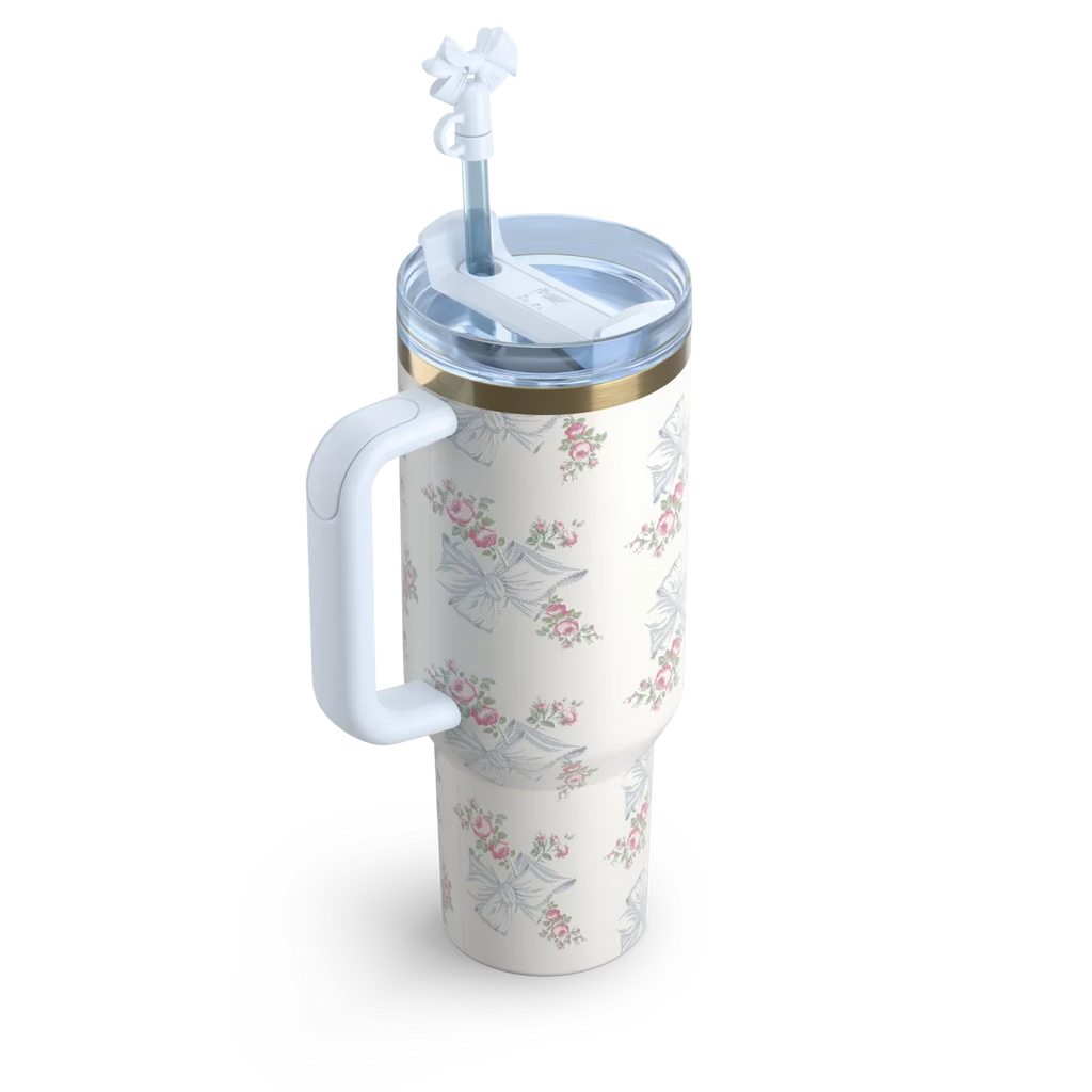 The Stanley X LoveShackFancy Holiday Quencher | 40 OZ Rose Beaux Blue