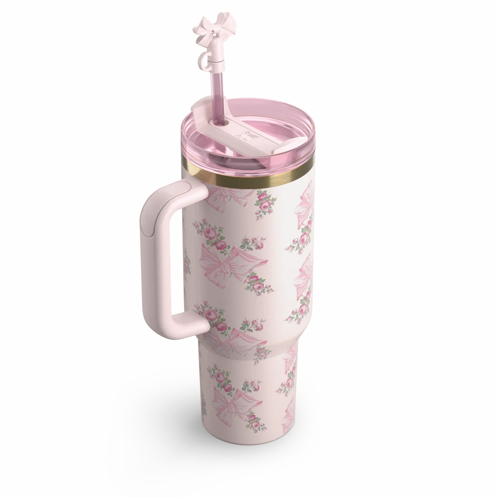The Stanley X LoveShackFancy Holiday Quencher | 40 OZ Rose Beaux Pink